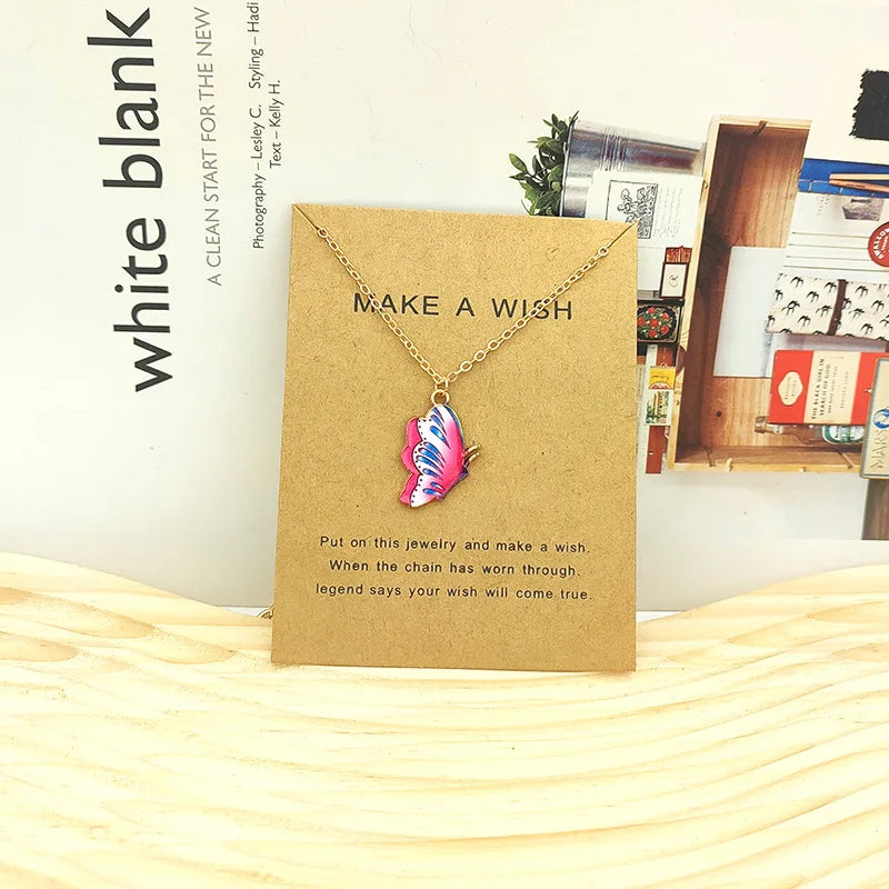 Wu's 2022 New Creative Simple Fashion NecklaceTemperament Cute LadiesNecklace Jewelry Retro Multicolor Butterfly Necklace