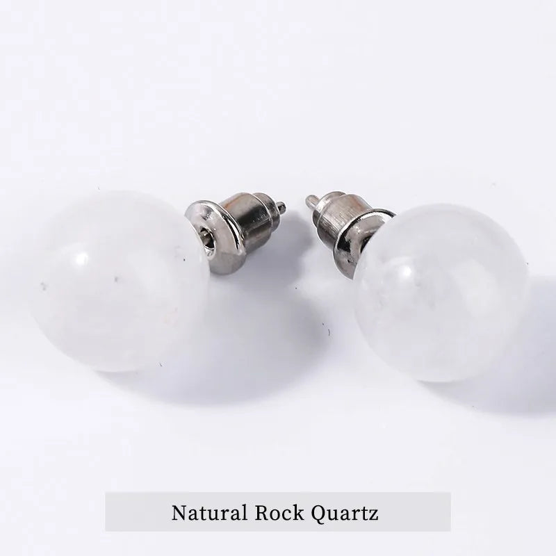 Change Better Natural Stone Amethyst Tiger Eye Agate Round Beads Earring Women Fashion Simple Stainless Steel Crystal Ear Studs