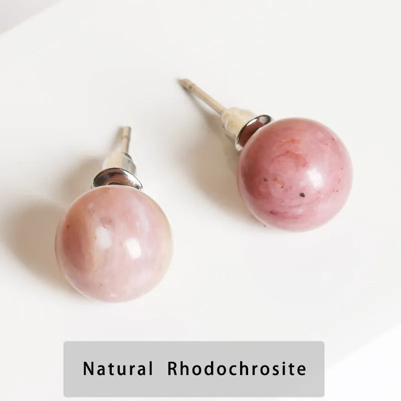 Change Better Natural Stone Amethyst Tiger Eye Agate Round Beads Earring Women Fashion Simple Stainless Steel Crystal Ear Studs