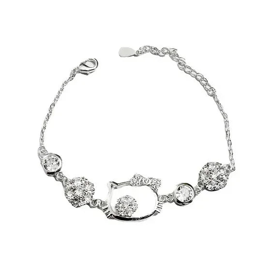 Kalung Hello Kitty Sanrio Watak Anime Pink Peach Heart Crystal Cat Gelang Tolak Tarik Loket Hiasan Pasangan Hadiah Gadis