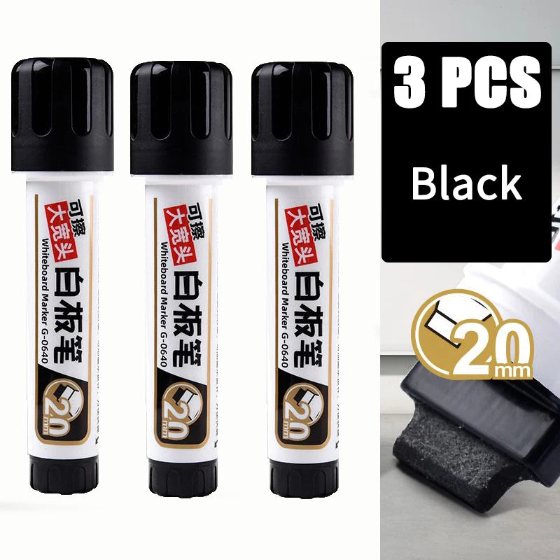 Big Nib Whiteboard Markers 20mm Flat Tip for Clear Visibility Refillable ink Dry Erase JUMBO Markers Black Red Blue