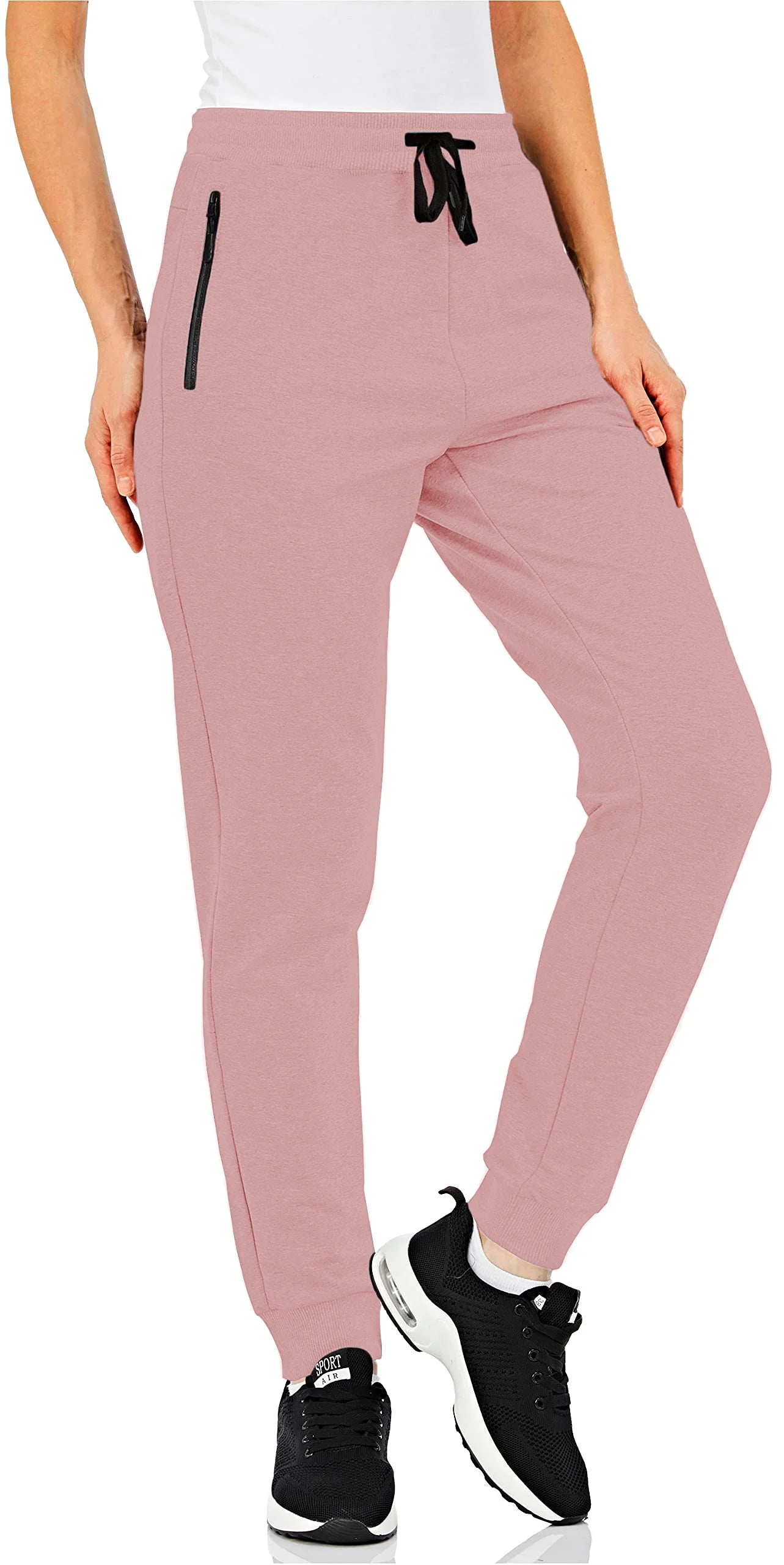 TACVASEN Cotton Jogger Seluar Wanita Kasual Hiking Seluar Panjang Poket Zip Bernafas Pinggang Serut Seluar Peluh Luaran
