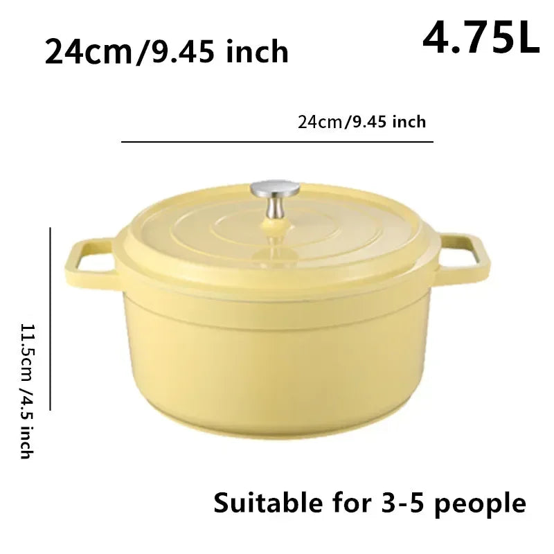 Ketuhar Belanda Aluminium Tuang Berenamel Dengan Penutup Kuali Nonstick 4.7L untuk Pembakaran Roti Salutan Enamel Pinggan Kaserol Untuk Semua Sumber Haba