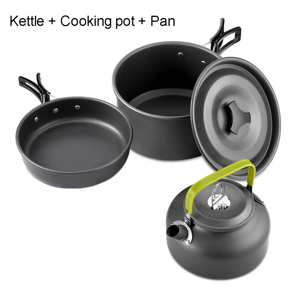Set Memasak Perkhemahan Alat Memasak Perkhemahan Perjalanan Pinggan Makan Set Berkelah Luaran Teko Untuk 2-3 Periuk Tidak melekat Peaple Set pelbagai jenis