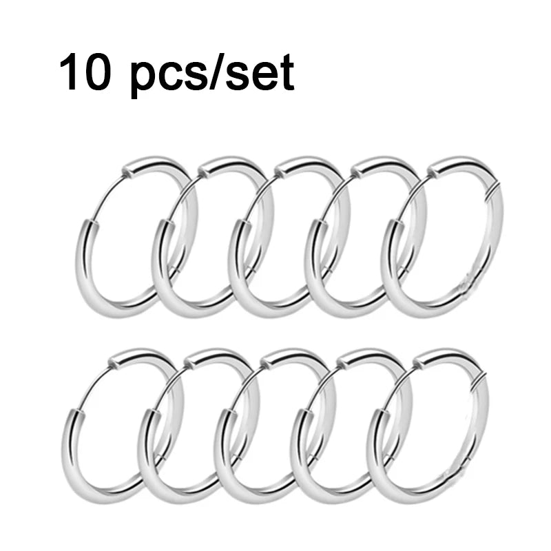 10pcs Small Hoop Earrings Women Men Gold Silver Color Stainles Steel Round Earrings Circle Anti-allergy Pendientes Mujer 2022