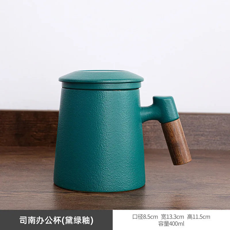 400ML Mug Seramik Cawan Teh dengan Infuser Penapis Tali Pinggang Isi Rumah Mug Dua Dinding Peralatan Minum Pejabat dengan Pemegang Penutup Penapis Teh