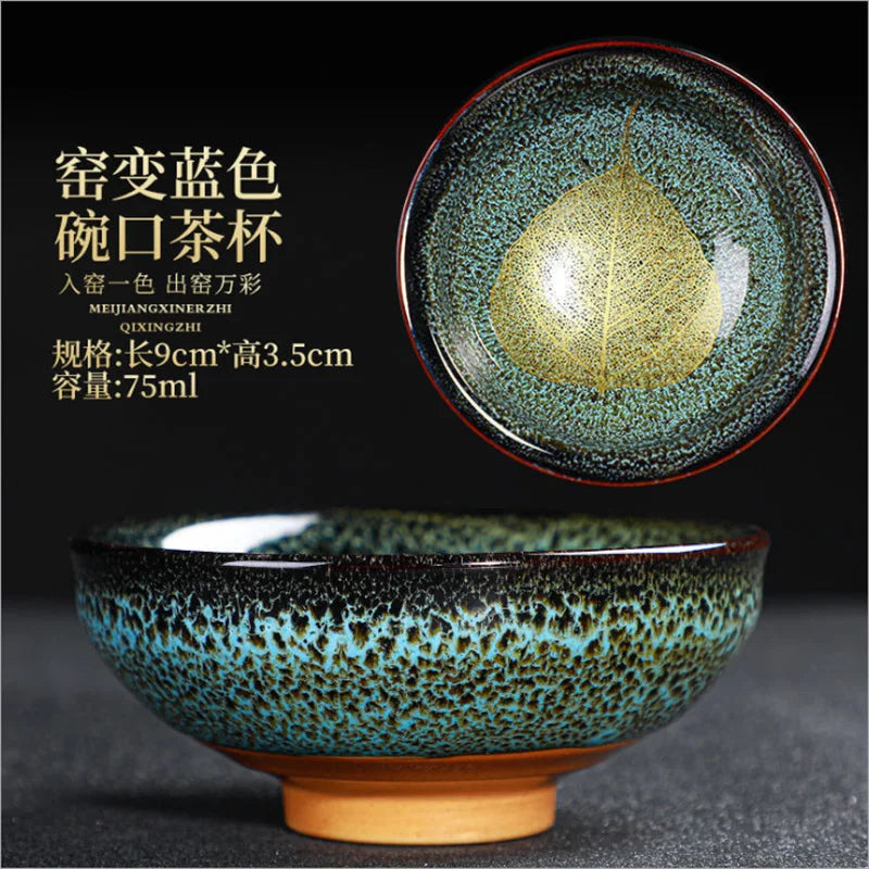Chinese Kiln Change Ceramic Teacup Handmade Teaset Small Porcelain Tea Bowl Leaf Art Tea Cup Tea Accessories Drinkware Wholesale
