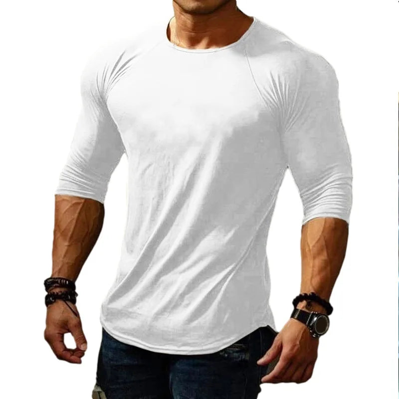 2023 Cross border New Men's Top Four Seasons Long sleeved Solid Color Casual T-shirt for Men