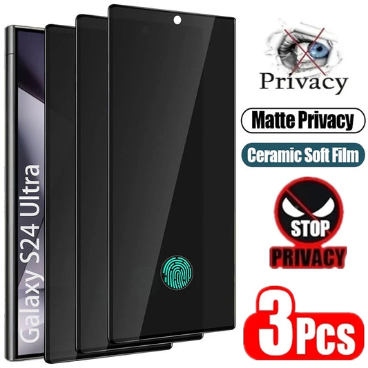 3 Keping Pelindung Skrin Privasi Seramik Matte untuk Samsung Galaxy S21 S20 S22 S23 S24 Ultra Note 20 10 S8 S9 S10 Plus Filem Anti Perisik