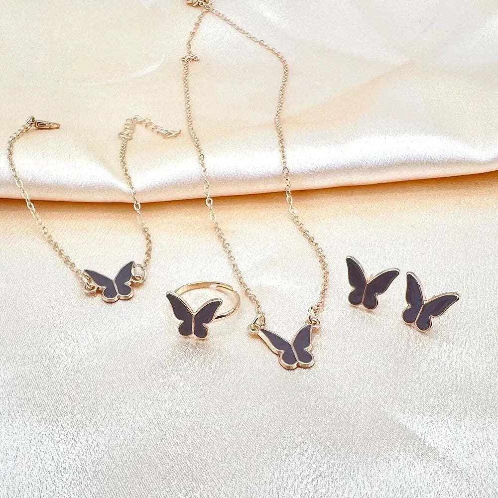 5PCS Personalized Butterfly Glazed Necklace, Exquisite, Small and Fashionable, High end, and High Sense Collar Chain Set