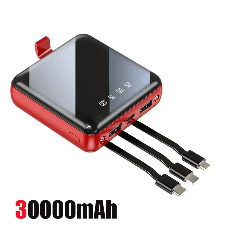 Bank Kuasa Mudah Alih 30000mAh Dengan Kabel Sesuai Untuk Iphone Samsung Huawei Xiaomi Skrin Cermin Paparan Led Bank Kuasa 2025 BARU