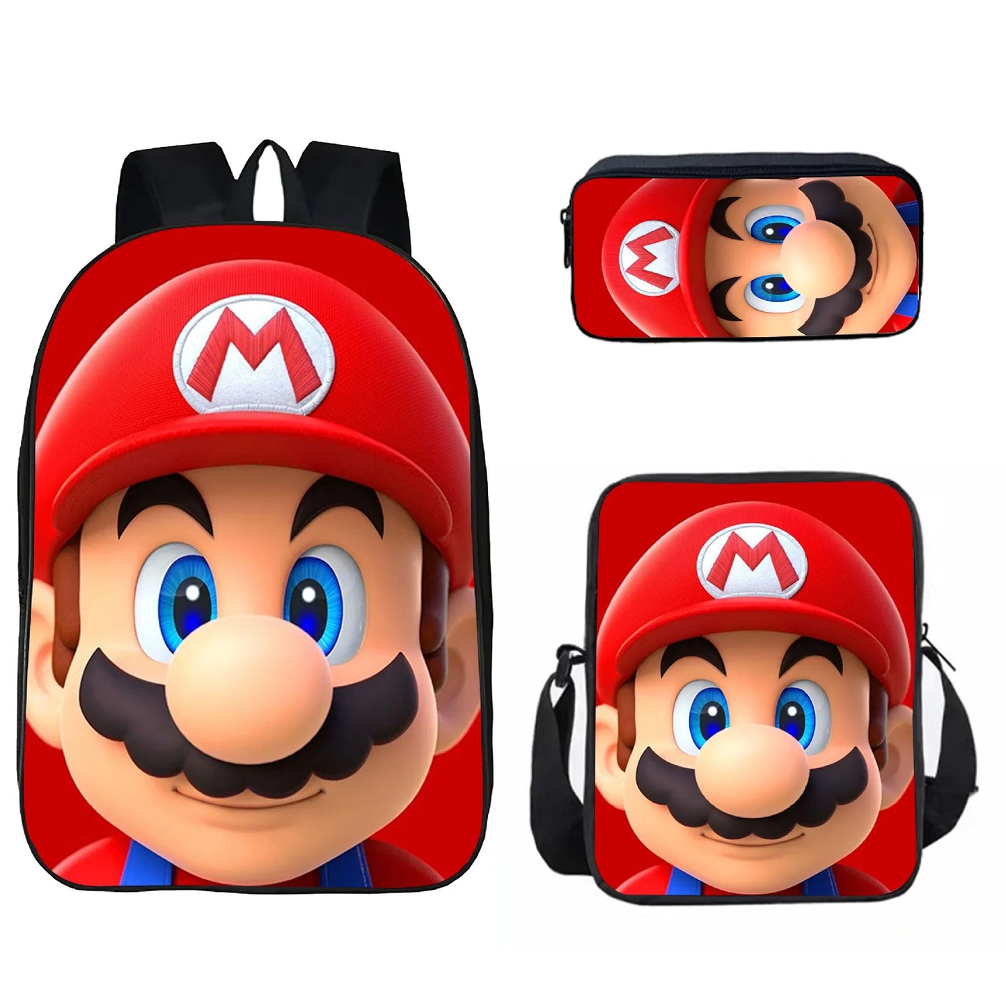 Three-piece Set of Cartoon Game Characters Mario Blue Hedgehog Backpack Student Bag Shoulder Bag Pencil Bag Backpack Women