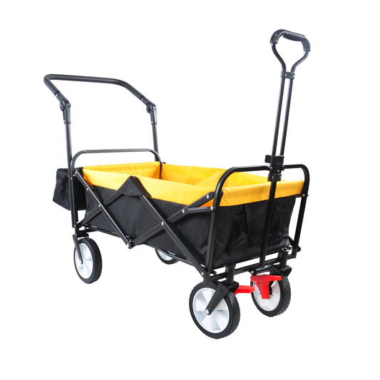 Folding Wagon Collapsible Outdoor Utility Wagon, Heavy Duty Folding Garden Portable Hand Cart, Drink Holder, Adjustable Handles