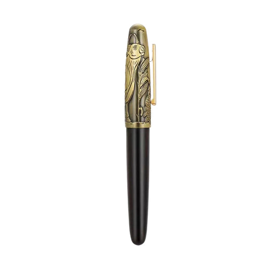 Jinhao 9056A Bull Timbul Fountain Pen EF FM Nib Buatan Tangan Kayu Hadiah Pen Hitam coklat
