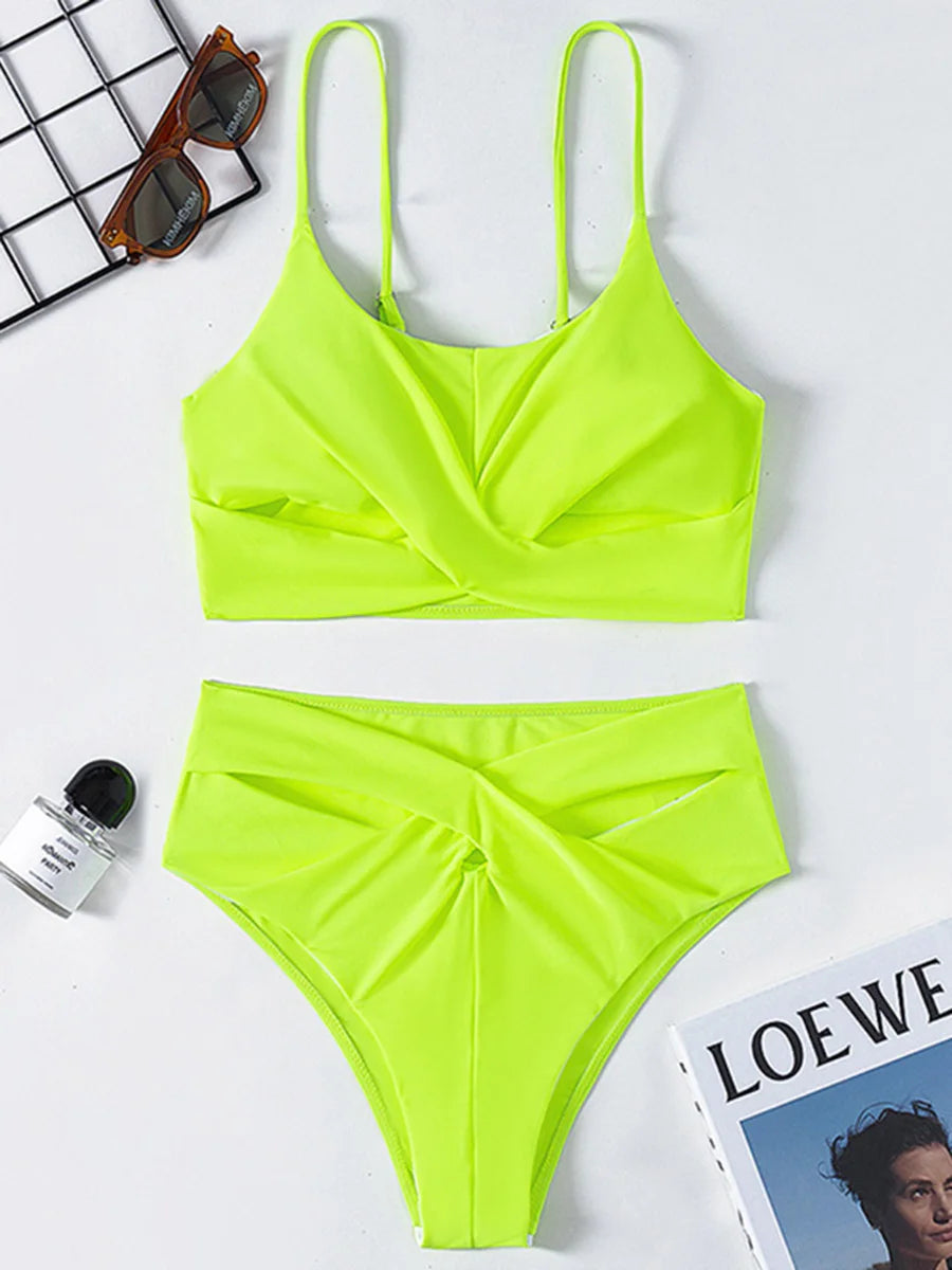 2024 Seksi Berkilat Glitter Bikini berkilauan pakaian renang pinggang tinggi Wanita pakaian renang wanita Twist Bandeau bikini set Bathers pakaian mandi