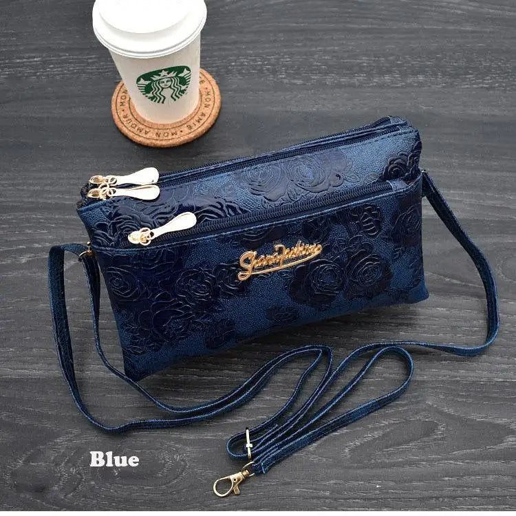 dompet wanita Empat zip beg cengkam panjang 3D knurling Kulit retro Dompet beg femme portfel damski gelang tangan kadın dompet telefon