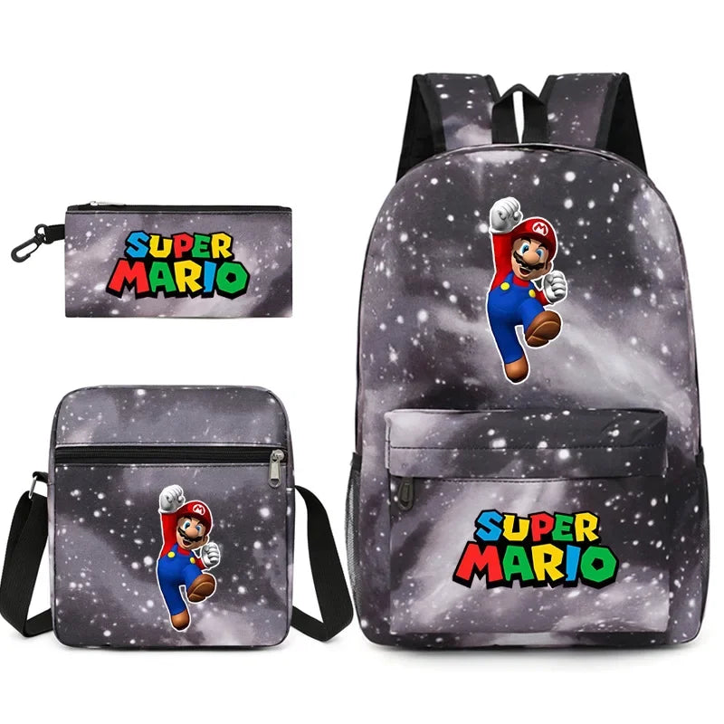 Three-piece Set of Cartoon Game Characters Mario Blue Hedgehog Backpack Student Bag Shoulder Bag Pencil Bag Backpack Women