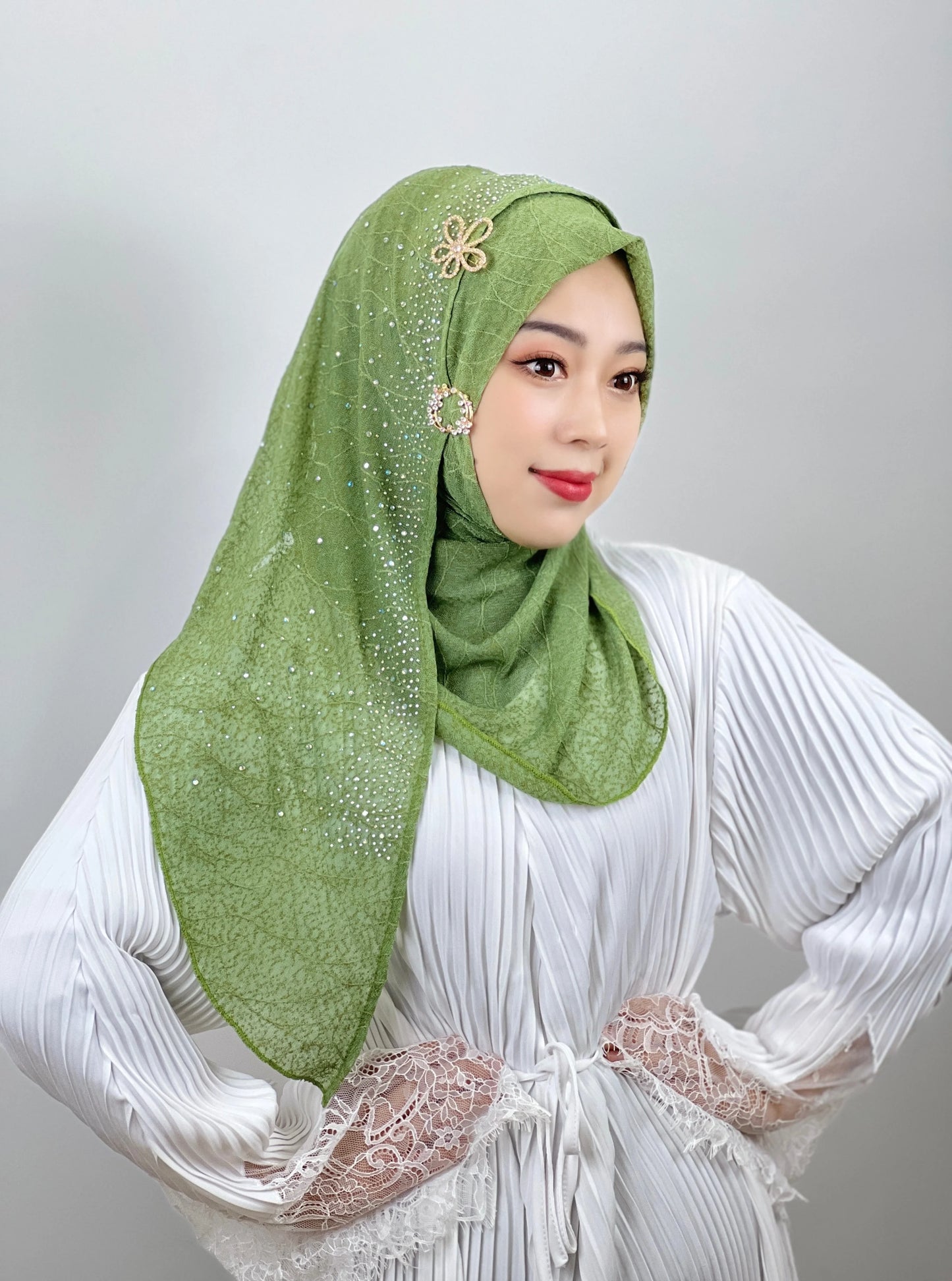 Tudung Muslimah Mesh Bertekstur Serban Panas Berlian Tudung Wanita Muslimah Elegan Hantar Aksesori Rambut Hijab Islam Tudung Muslim