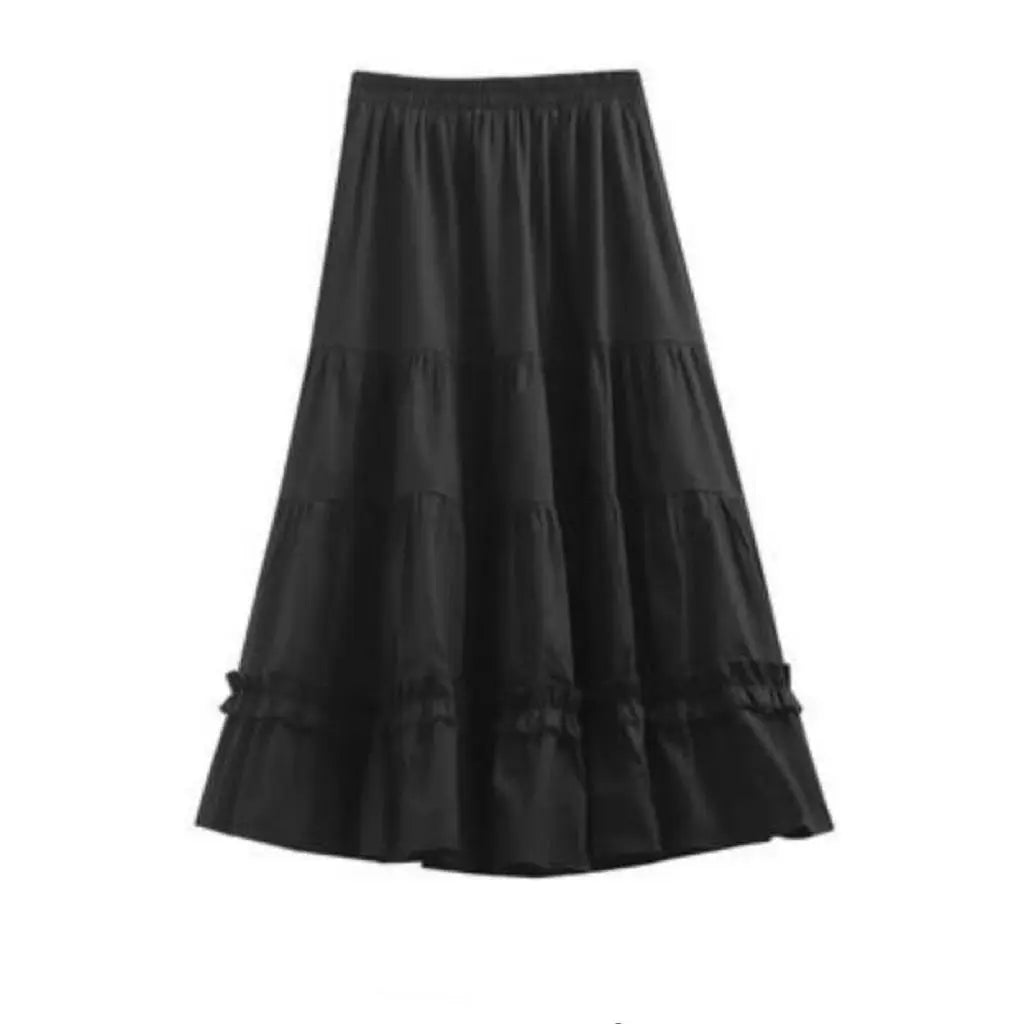 Skirt A-line putih Kawaii Skirt Panjang Pertengahan Musim Bunga Pakaian Musim Panas Wanita 2024 Skirt Gebu Wanita Kek Comel Skirt Panjang Wanita