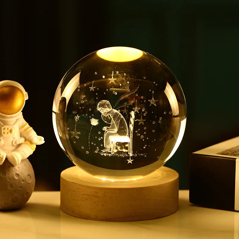 Bola Kristal 3D Kreatif Planet Galaksi Glob Kaca Bola Kristal Bulan Hiasan Desktop Tepi Katil Hiasan Rumah Hadiah Perhiasan Rumah