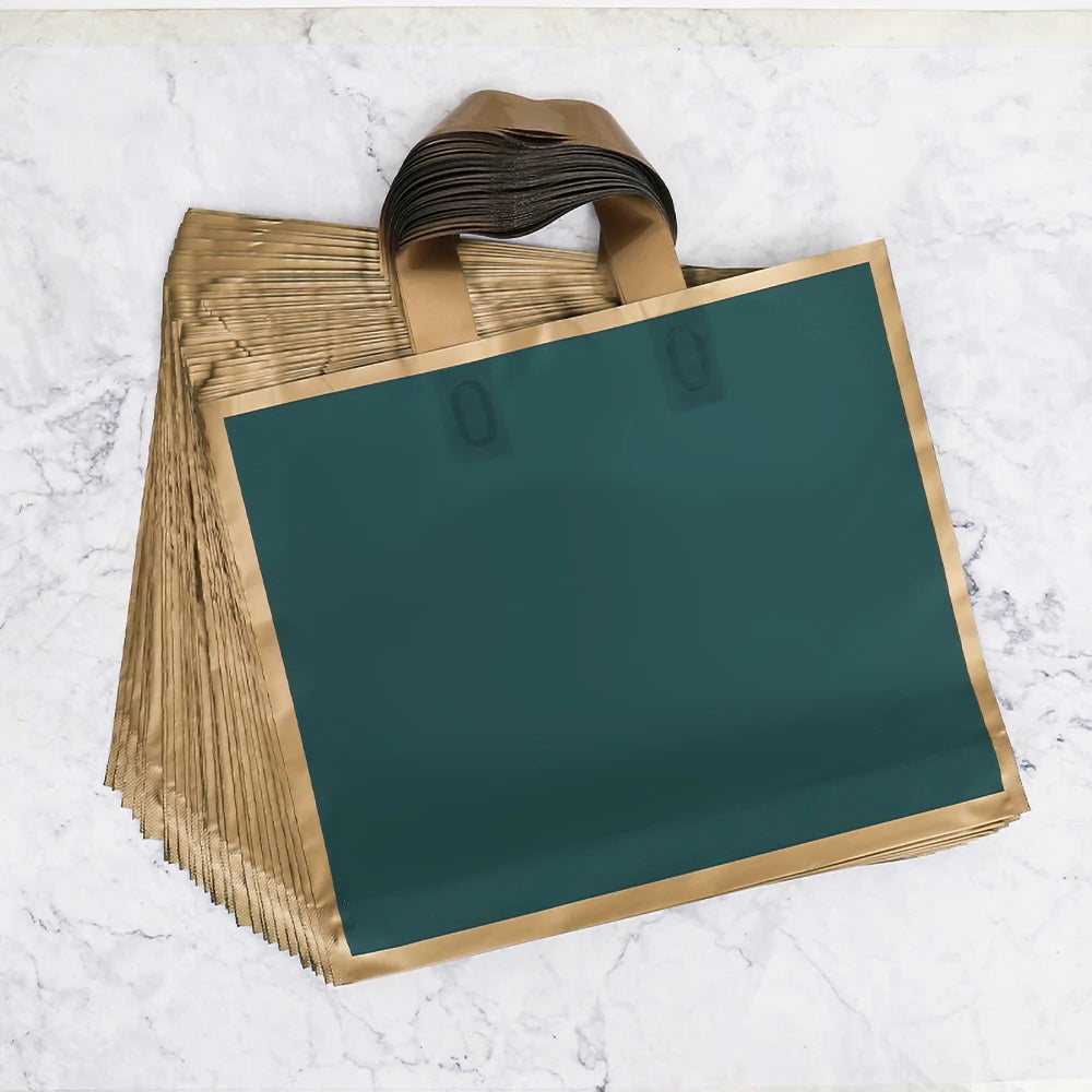 100pcs Custom Logo golden border Matte Shopping Bags thickening tote bag wedding Gift Bag Print Logo On Double-sided Free Design