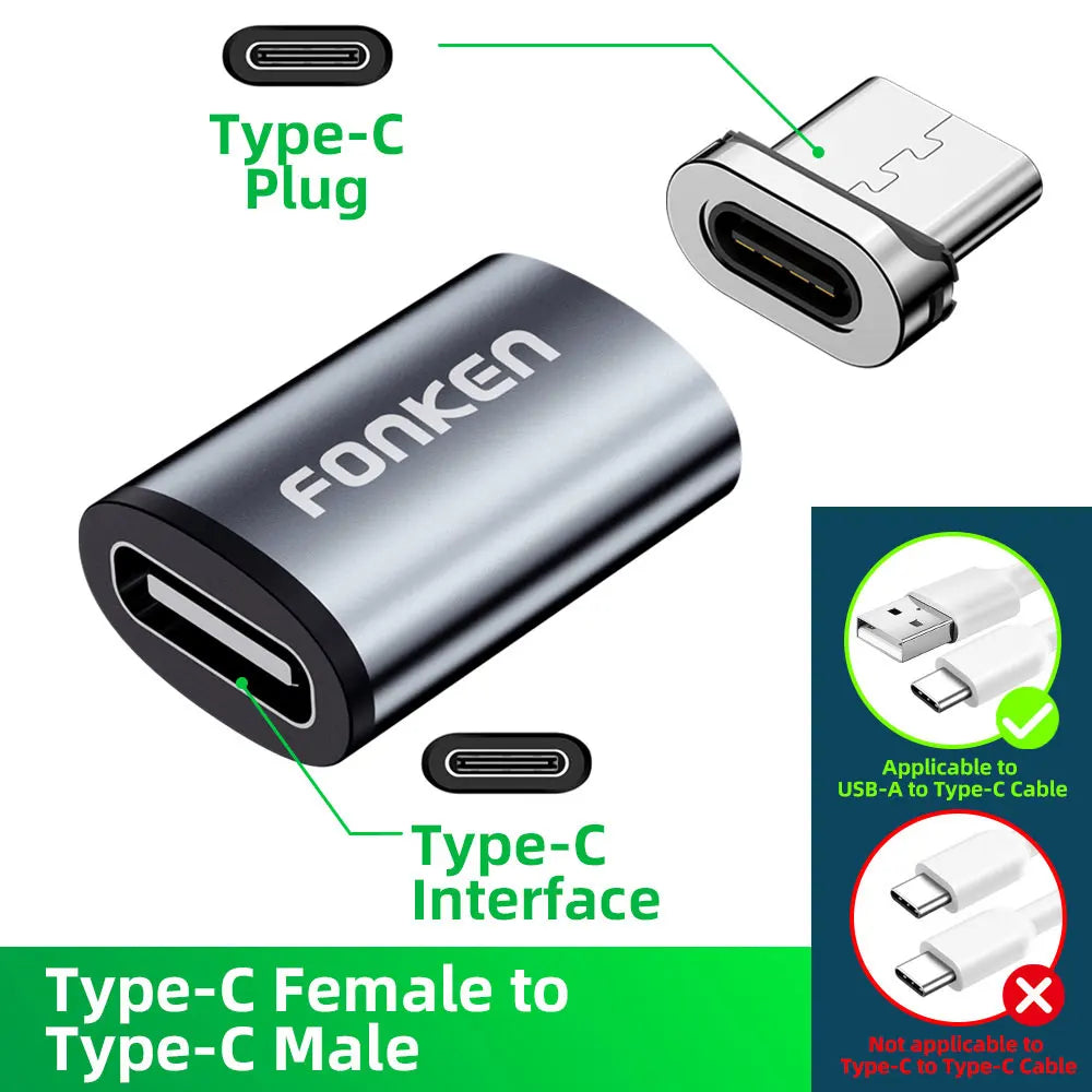 Fonken Magnetic Cable Connector Mobile Phone Cable Adapter Micro USB Magnetic Tips Magnet Charger Plug Type C Magnetic Adapter