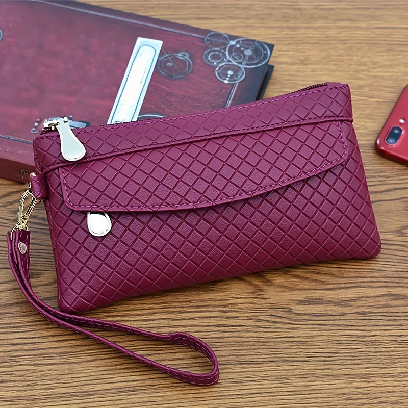 Beg Klac Berkuil Argyle Wanita, Beg Gelang Tangan Berbilang Zip untuk Telefon & Syiling, Beg Tangan Fesyen