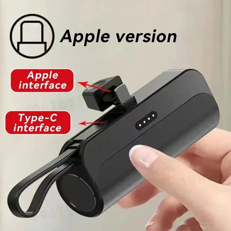 Bank Kuasa Mini 5000mAh 2 DALAM 1 Pengecas Telefon Bimbit Pantas Bateri Luaran Palam Power Bank Untuk iPhone dan Jenis-c