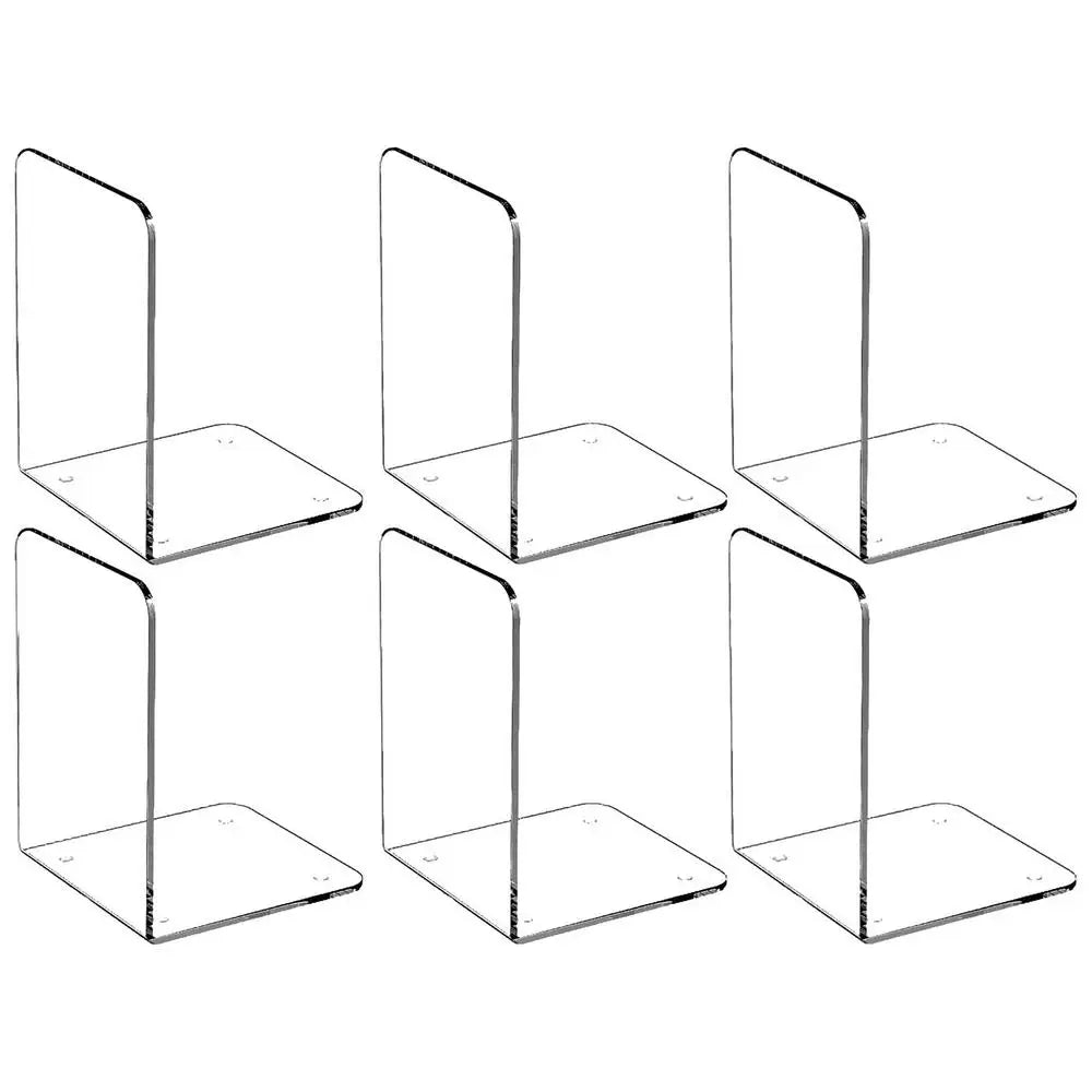 6pcs Clear Bookends Acrylic Book Ends For Shelves Heavy Duty Bookends Plastic Bookends For Home Office LibraryBook Stopper