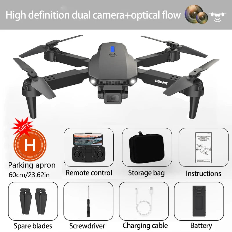 Dron E88 Baharu 4K Dron dengan Kamera Dwi Kamera RC 360° Pengelakan Halangan Dron Kedudukan Aliran Optik Dron Profesional