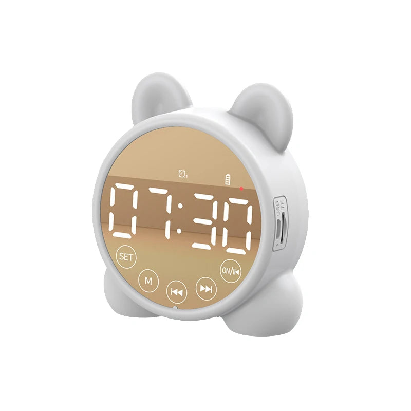 Jam Meja Pelajar Comel Bluetooth Pembesar Suara Pintar Jam Penggera Dipimpin Jam Digital Jam Suhu Bangun Untuk hadiah