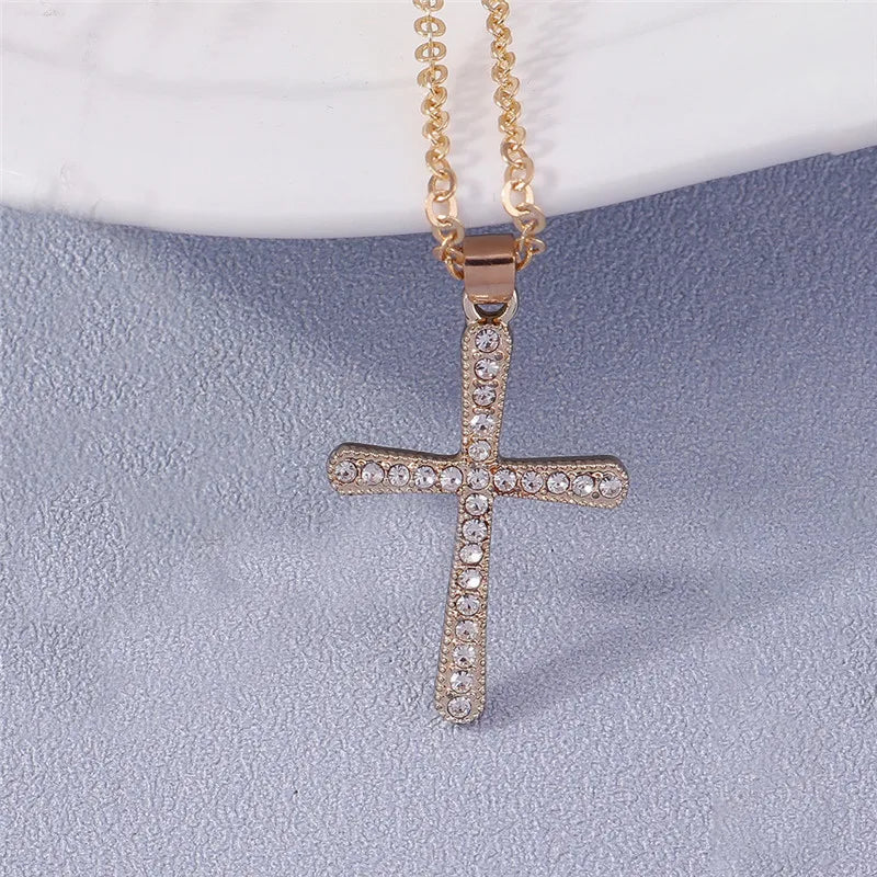 Fashion Cross Necklace for Women Men Gold Silver Color Dazzling Crystal Jesus Crucifix Necklace Christian Jewelry Wholesale