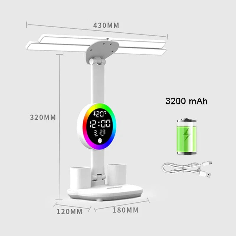 Lampu Meja Boleh Dicas semula untuk Belajar, Lampu Baca Lampu Meja Lampu Meja Dipimpin dengan Kipas, Lampu Baca Dispaly Jam Dipimpin