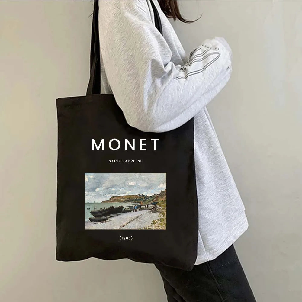 Claude Monet Water Lilies Landscape Watercolor Paintings Shopper Canvas Tote Bag Harajuku Women Shoulder Bag Girl Cotton Handbag