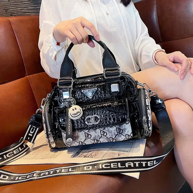 Beg Tangan Boston Glamour Besar - Beg Crocodile Crossbody yang Luas Dengan Penutupan Zip, Berbilang poket dan Pemegang Selesa