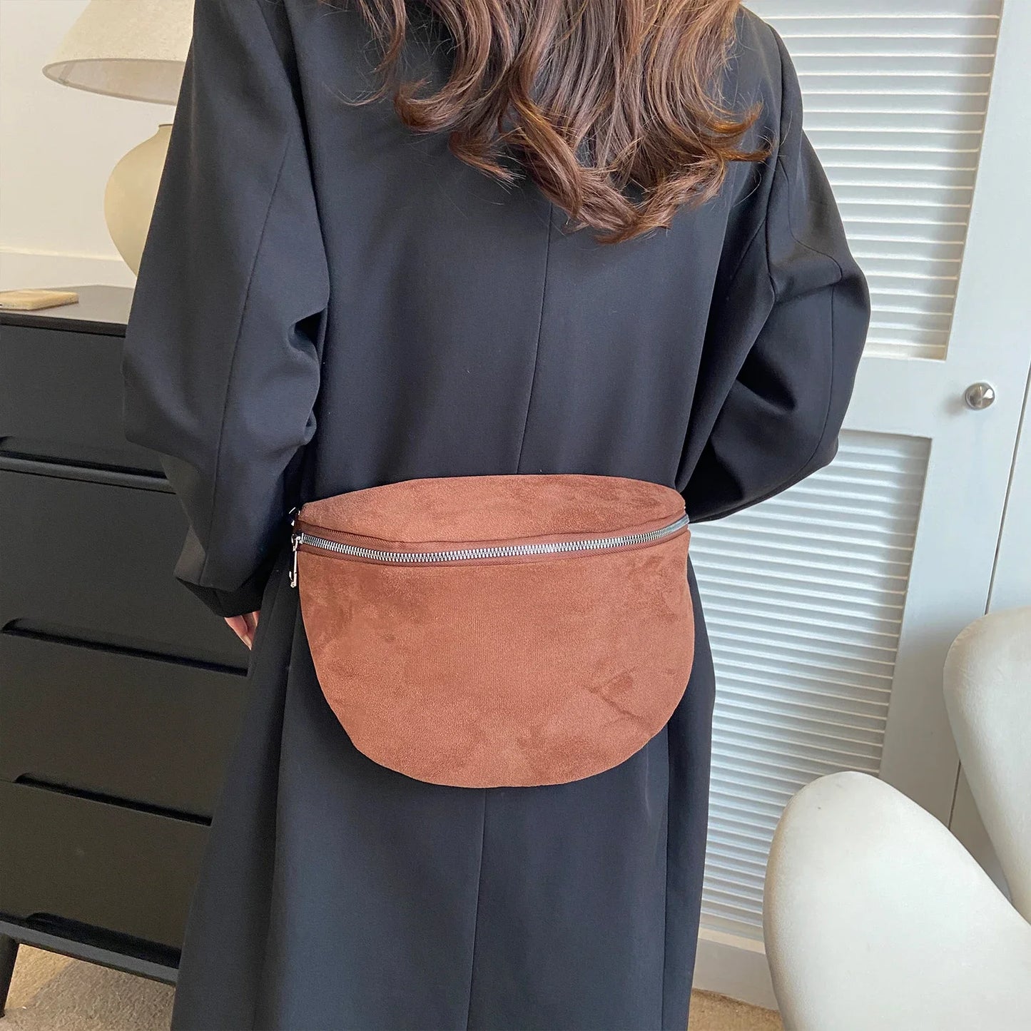 Fesyen Suede Beg Pinggang Wanita Retro Beg Pisang Half Moon Tali Lebar Beg Dada Wanita Beg Bahu Berjenama Berjenama Pek Fanny Mewah