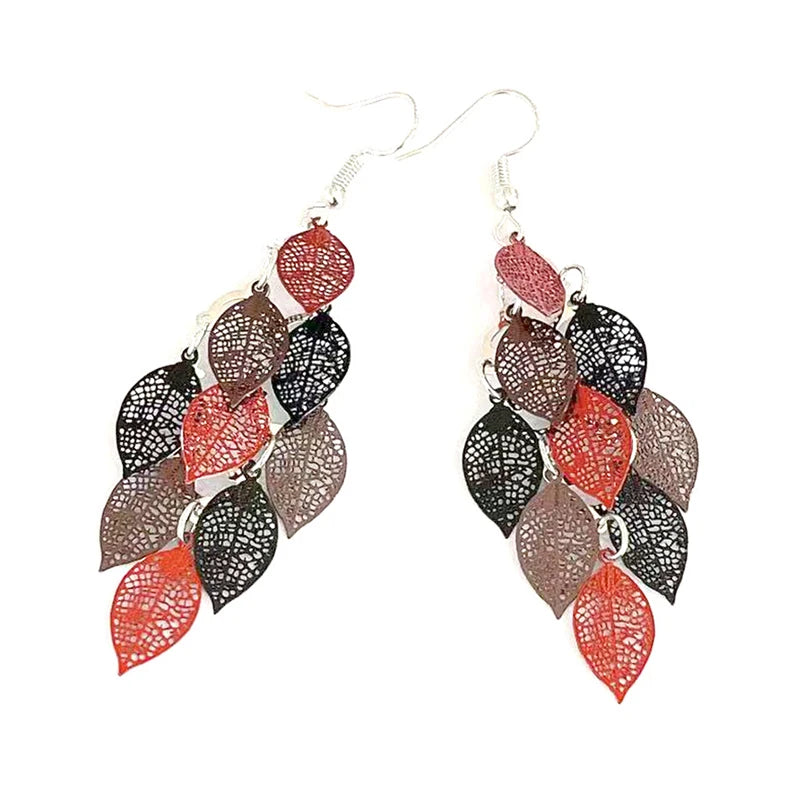 Vintage Hollow Leaves Drop Earrings for Women Bohemian Colorful Long Dangle Earrings 2024 Fashion Jewelry boucle oreille femme
