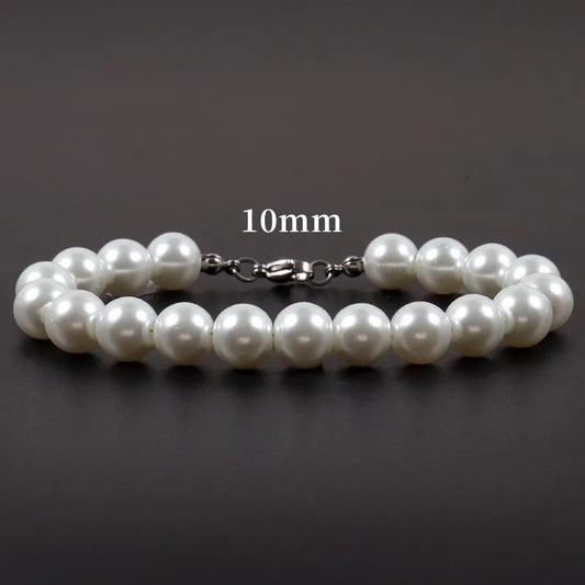 Fashion New Imitation Pearl Bracelet Men Vintage Handmade Width 6/8/10mm Bead Bracelet For Men Jewelry Gift