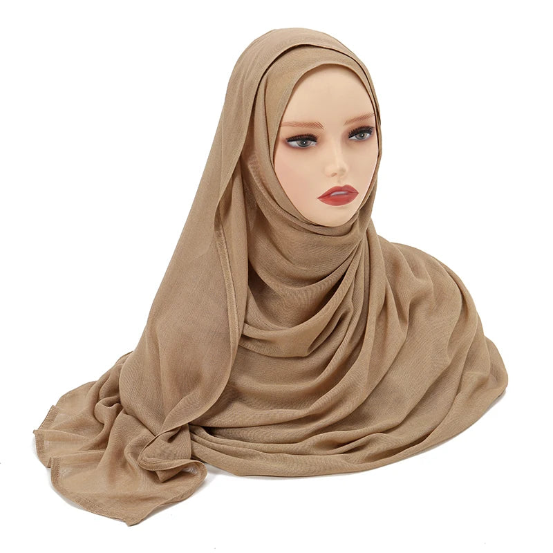 Tudung Muslimah untuk Wanita Selendang Nipis Polos Selendang Femme Musulman Lembut Viscose Rayon Tudung Kepala Serban Islami 200x85cm
