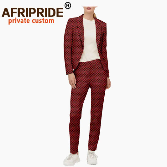 African 2 Piece Set for Women Print Jackets and Ankara Pants Suit Dashiki Outfits Short Coats Blazer Slim Fit Attire A2026003