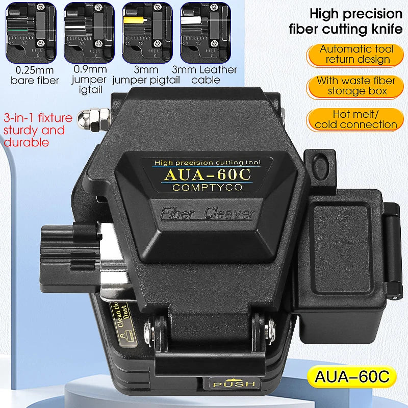 Pisau Pemotong Kabel AUA-60C Fiber Optic Alat Pemotong Alat Pisau Gentian Optik FTTH Pemotong Ketepatan Tinggi Fiber Cleaver 16 Bilah Permukaan
