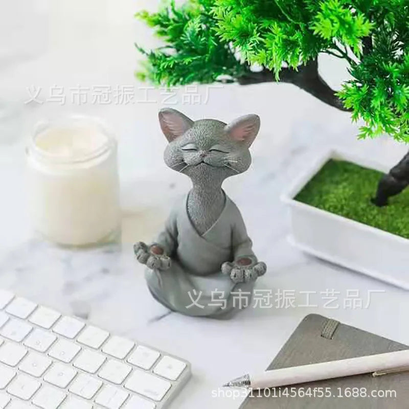 Patung Buddha Kucing Pelik Meditasi Yoga Hiasan Kucing Bahagia Hiasan Kraf Tangan Rumah