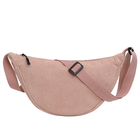 Corduroy Crossbody Bags for Women Chest Bag Banana Bag Fashion Shoulder Hobo Dumpling Bag Female Travel Sling Bag Fanny Pack