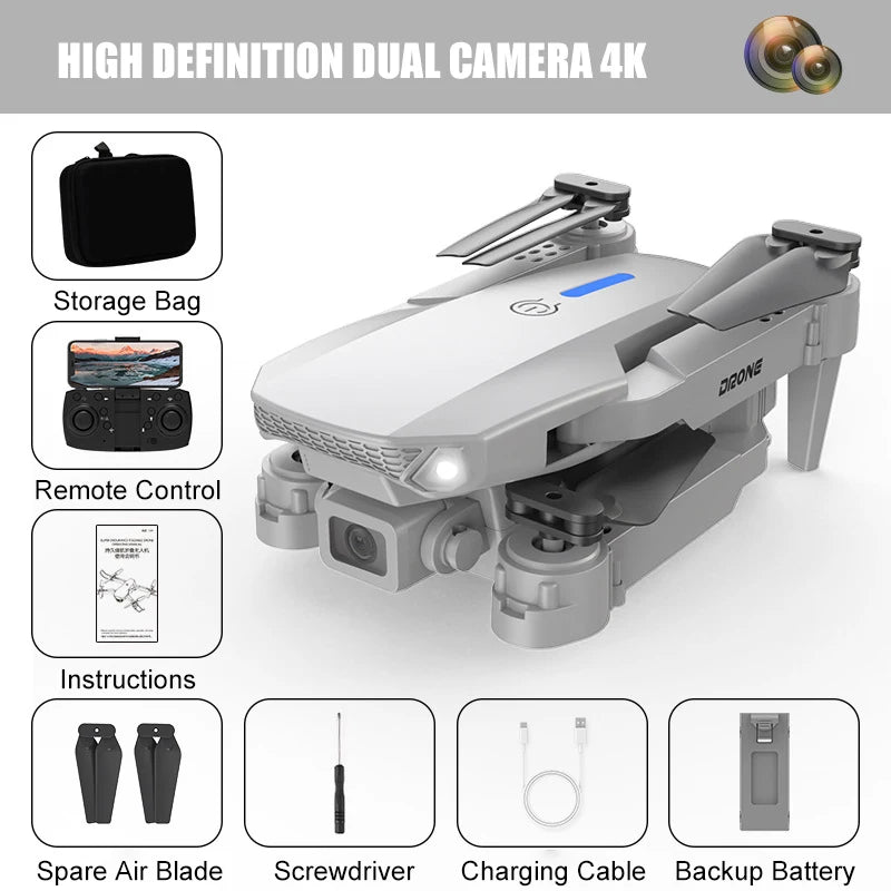 Dron E88 Baharu 4K Dron dengan Kamera Dwi Kamera RC 360° Pengelakan Halangan Dron Kedudukan Aliran Optik Dron Profesional