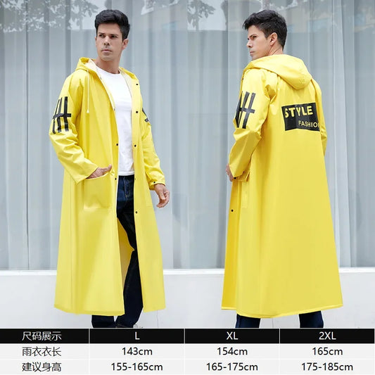 Black Fashion Adult Waterproof Long Raincoat Women Men Rain Coat Hiking Travel Fishing Outdoor Hooded Rain Poncho Rain Jacket