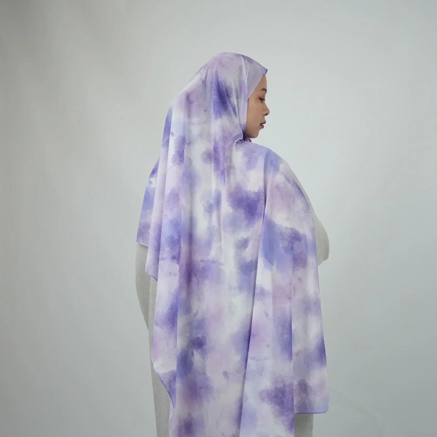 Dakwat Tie Dye Chiffon Hijab Kabut Permukaan Sandblasting Pakaian Islam Kesan Bayangan Pokok Serban Fesyen Muslimah untuk Wanita