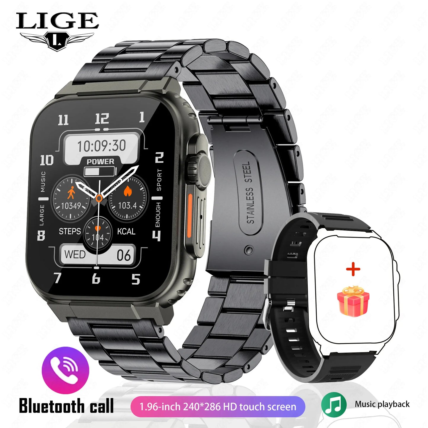600mAh Battery Smart Watch Bluetooth Call Message reminder Sports Bracelet Music Play Connect TWS Recording Smartwatch Women men