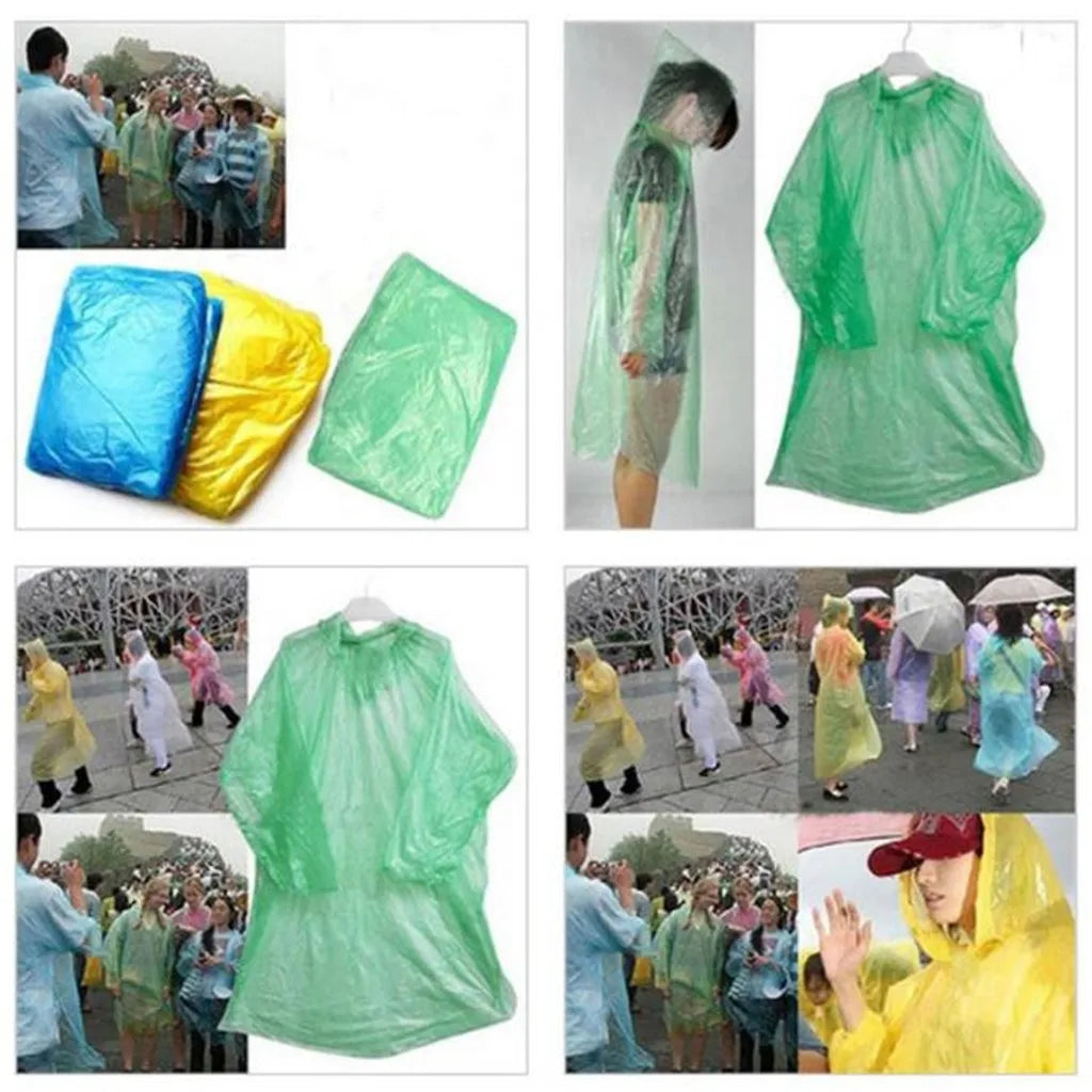 1-100Pcs Baju Hujan Pakai Pakai Kot Hujan Kalis Air Kecemasan Dewasa Kembara Berkhemah Ponco Hood Baju Hujan Luar Perjalanan Pakaian Hujan