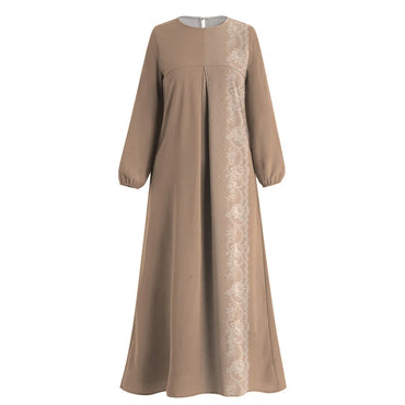 Muslim Islam Abaya Wanita Tiruan Cetak Renda Lengan Panjang O-neck Abaya Muslim Dress Femme Dubai Turki Kaftan Muslim Dress Jubah