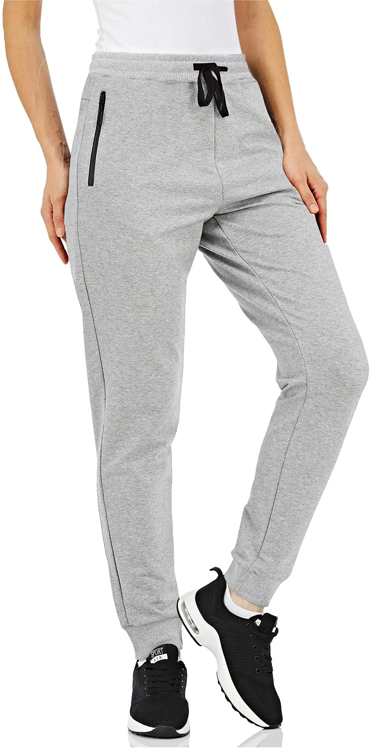TACVASEN Cotton Jogger Seluar Wanita Kasual Hiking Seluar Panjang Poket Zip Bernafas Pinggang Serut Seluar Peluh Luaran